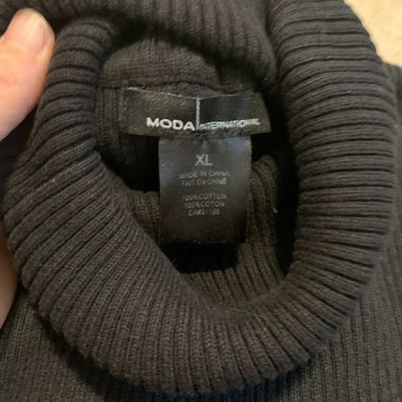 Moda International Black Ribbed Cotton Turtleneck Sweater XL - Picture 3 of 5